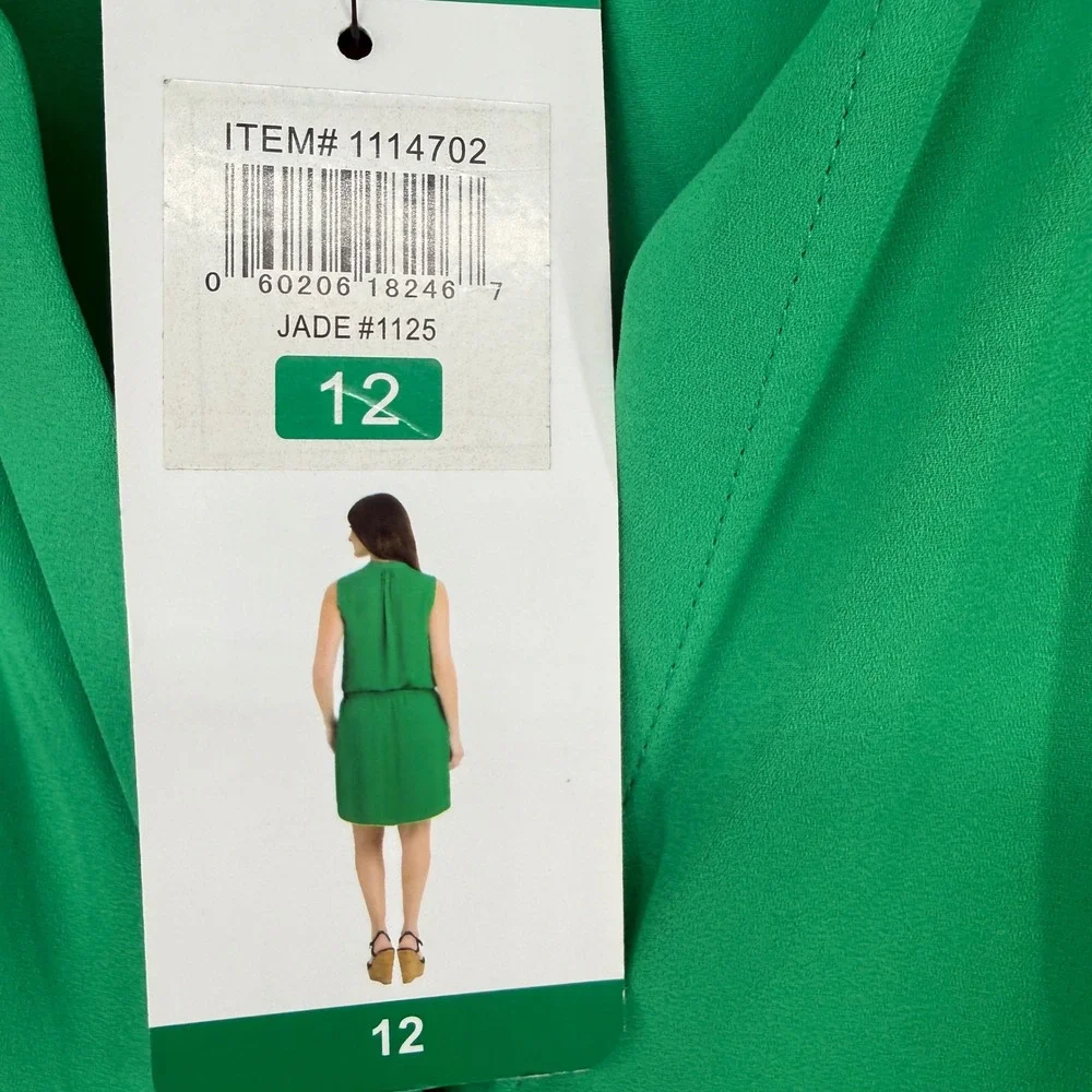 Hilary Radley Dress Womens 12 Green Sleeveless Drawstring Waist Jade Shift NWT